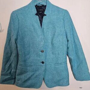 Talbots Herringbone Long Sleeve Wool Blend Blazer Jacket Women's Blue Size 6